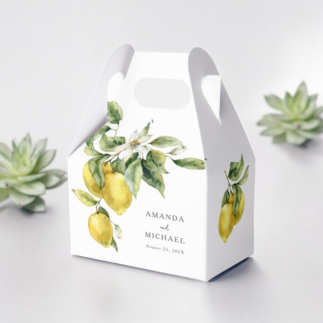 Rustic Boho Watercolor Lemons Wedding Favour Box (Creator Uploaded)