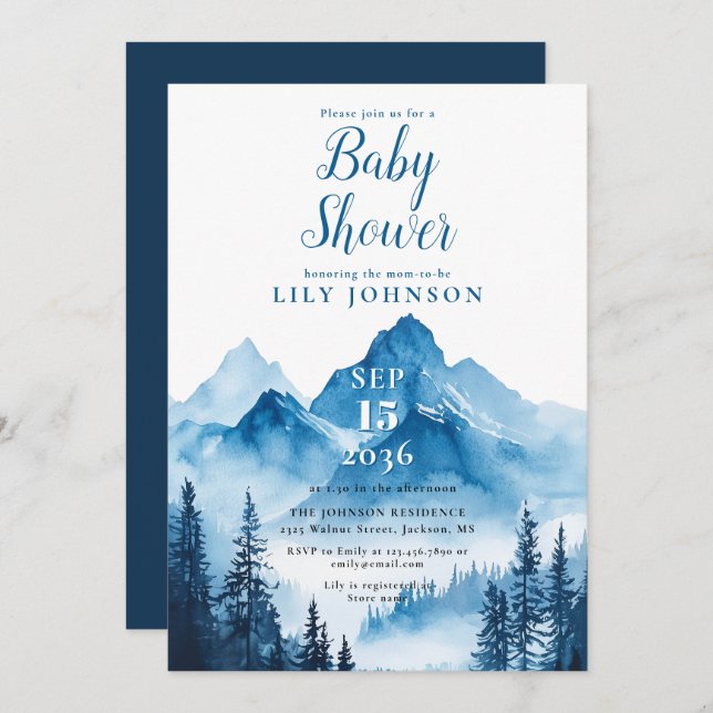 Rustic Boho Watercolor Mountain Baby Shower Invitation (Front/Back)
