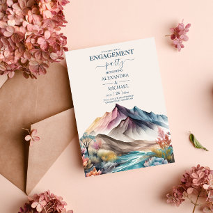 Rustic Boho Watercolor Mountain Engagement Invitat Invitation