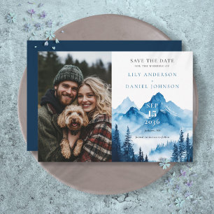 Rustic Boho Watercolor Mountain Photo Wedding Save The Date