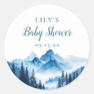 Rustic Boho Watercolor Mountains Baby Shower Classic Round Sticker