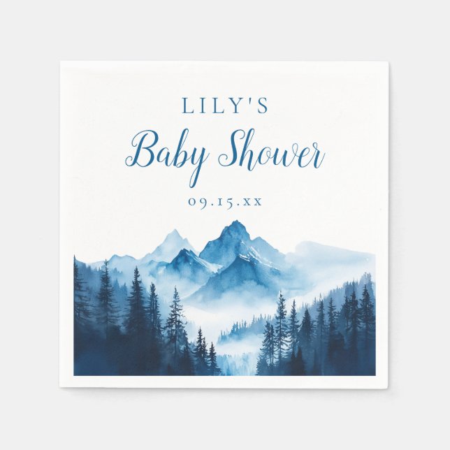 Rustic Boho Watercolor Mountains Baby Shower Napkin (Front)
