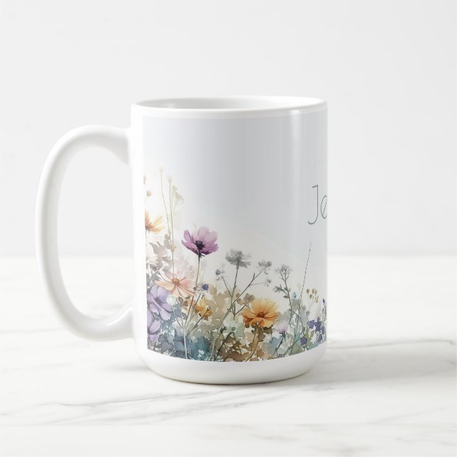 Rustic Boho Watercolor Wildflowers Coffee Mug (Left)