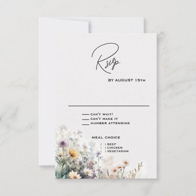 Rustic Boho Watercolor Wildflowers RSVP Card (Front)