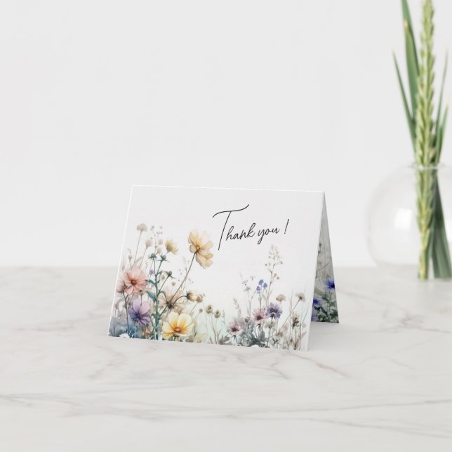 Rustic Boho Watercolor Wildflowers Thank You Card (Front)