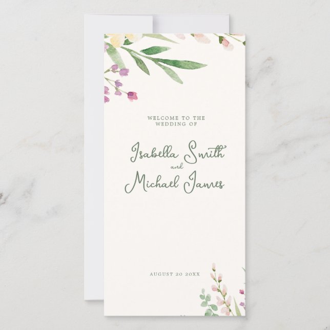 Rustic Boho Watercolor Wildflowers Wedding (Front)