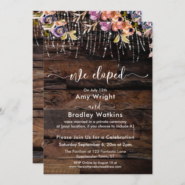 Rustic Boho We Eloped Reception Only Invitation (Front/Back)