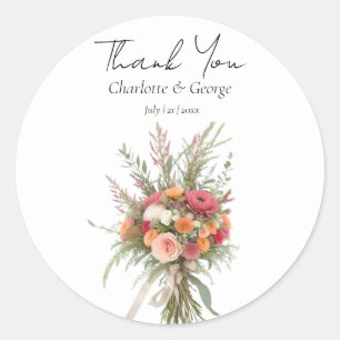 Rustic Boho Wedding Bouquet Flower Wedding Favour Classic Round Sticker