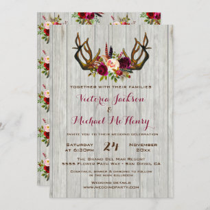 Rustic Boho Wedding Invitation with deer antlers