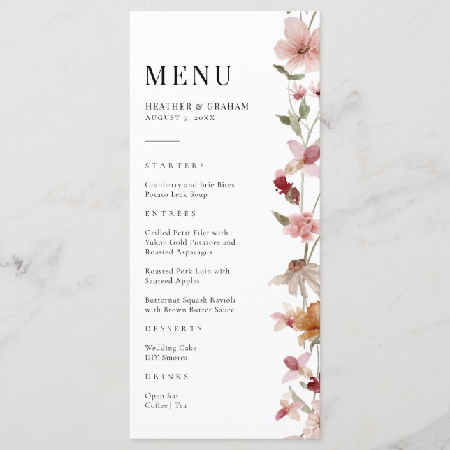 Rustic Boho Wedding Menu (Front)