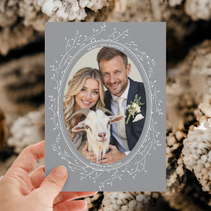 Rustic Boho Wedding Photo Merry and Married Grey Holiday Card