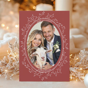 Rustic Boho Wedding Photo Merry and Married Red Holiday Card