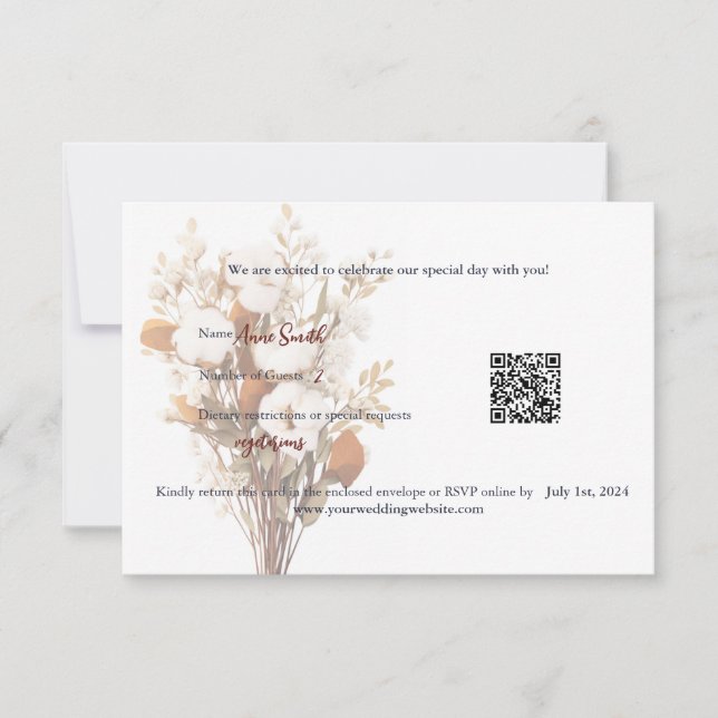 Rustic Boho Wedding Wedding RSVP Card (Front)