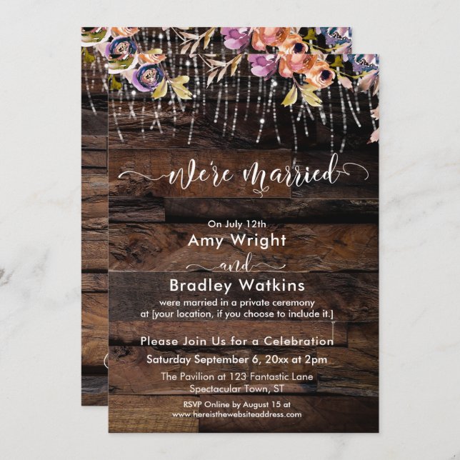 Rustic Boho We're Married Reception Only Invitation (Front/Back)