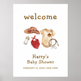 Rustic Boho Western Cowboy Baby Shower Welcome Poster