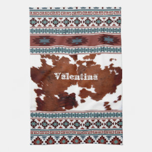 Rustic Boho Western Cowhide Name Tea Towel