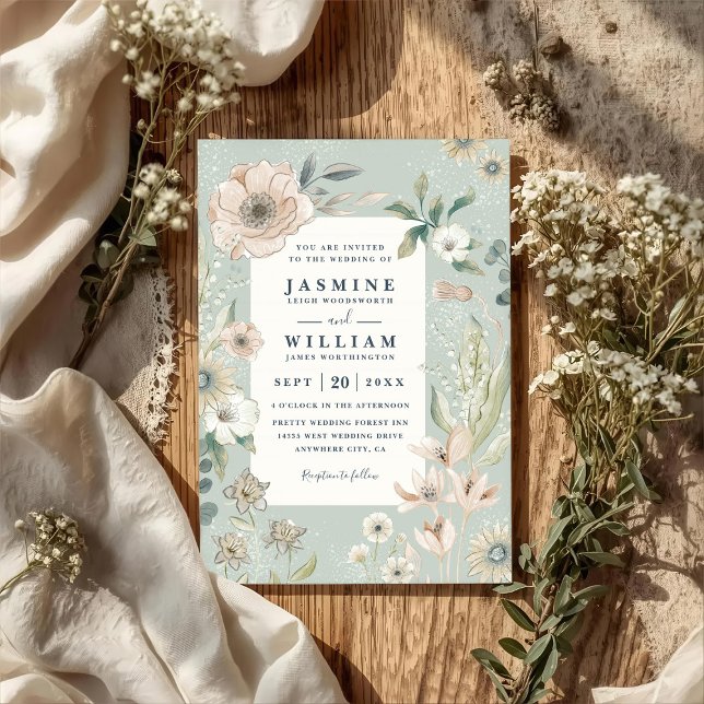 Rustic Boho Whimsical Blush QR Code Wedding Invitation (Creator Uploaded)