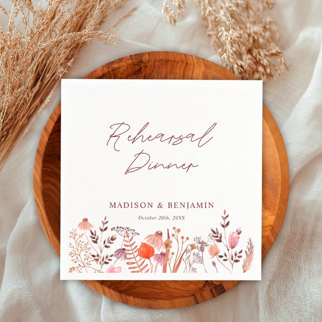 Rustic Boho Widlflowers Rehearsal Dinner Wedding Napkin (Creator Uploaded)