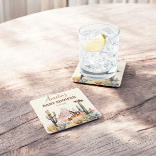 Rustic Boho Wild West Boy Baby Shower Square Paper Coaster