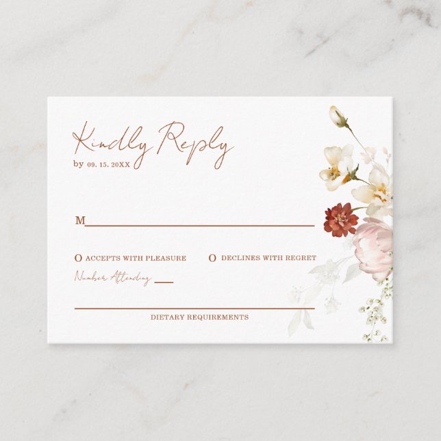 Rustic Boho Wildflower Floral RSVP Cards (Front)