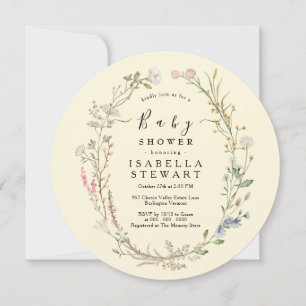 Rustic Boho Wildflower Modern Groovy Baby Shower Invitation