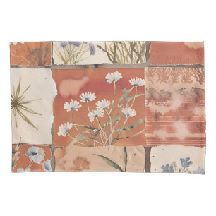 Rustic Boho Wildflower Patchwork Terracotta Spring Pillowcase