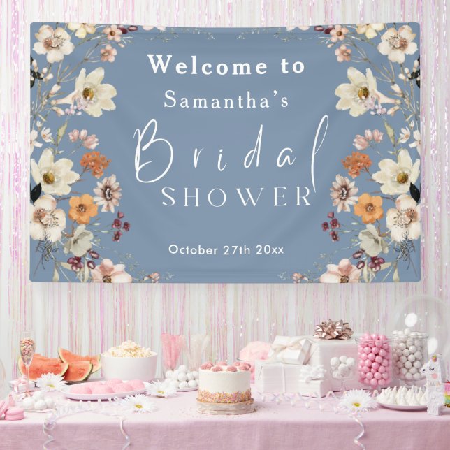 Rustic Boho Wildflower Periwinkle Bridal Shower Banner (Party)