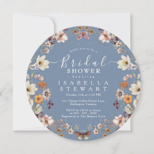 Rustic Boho Wildflower Periwinkle Bridal Shower Invitation