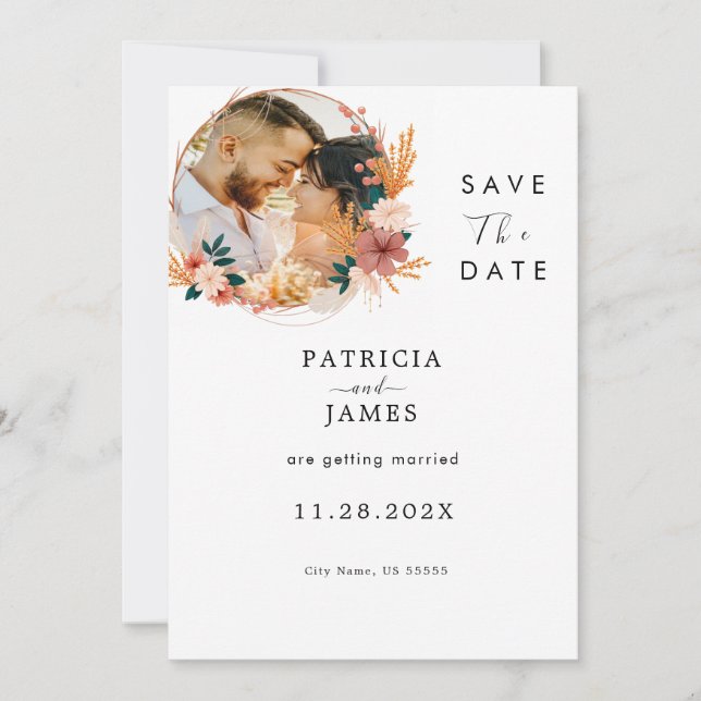 Rustic Boho Wildflower | Personalised Wedding  Save The Date (Front)
