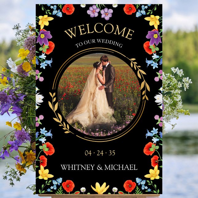 Rustic Boho Wildflower Photo Wedding Welcome Sign (Rustic Boho Wildflower Photo Wedding Welcome Sign)
