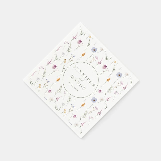 Rustic boho wildflower wedding paper napkins (Corner)