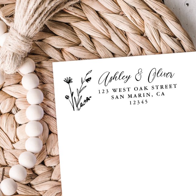 Rustic Boho Wildflower Wedding Return Address Self-inking Stamp (Creator Uploaded)