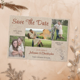 Rustic Boho Wildflowers 3 Photo Terracotta Kraft Save The Date