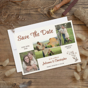 Rustic Boho Wildflowers 3 Photo Terracotta Save The Date