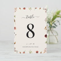 Rustic Boho Wildflowers 5x7 Wedding Table Number 