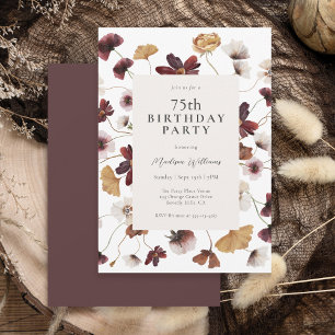 Rustic Boho Wildflowers 75th Birthday Party Invitation
