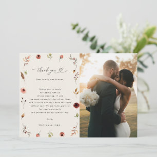 Rustic Boho Wildflowers Fall 2 Photo Wedding Thank You Card