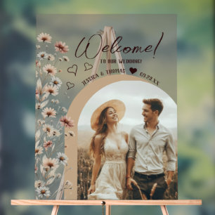 Rustic Boho Wildflowers Photo Arch Wedding Welcome Acrylic Sign