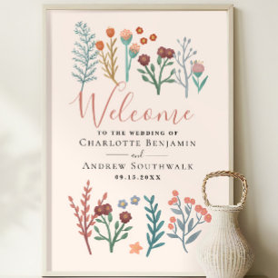 Rustic Boho Wildflowers Wedding Welcome Sign
