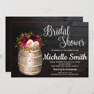 Rustic Boho Wine Barrel Burgundy Red Bridal Shower Invitation