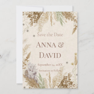 Rustic Boho Winter Save the Date with Pampas Grass Invitation