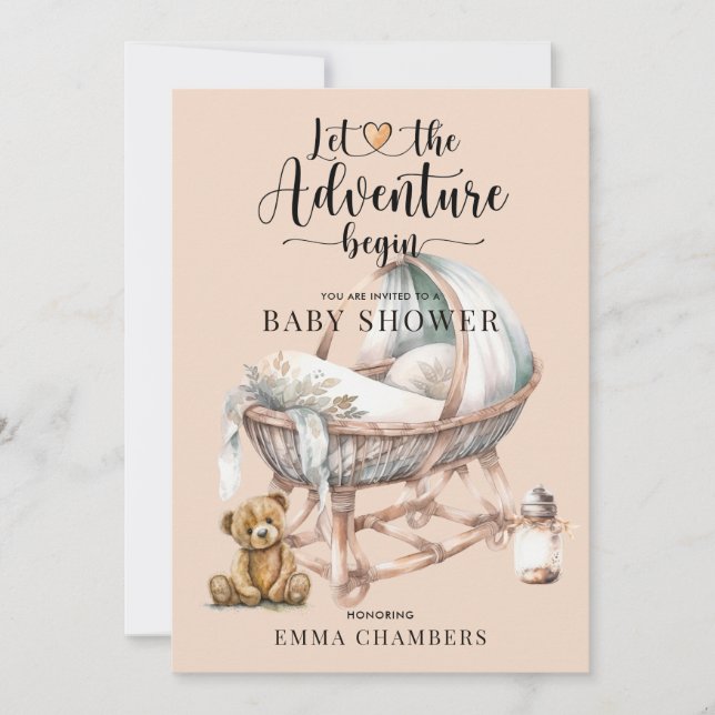 Rustic Boho Wood Crib Baby Shower Invitation (Front)