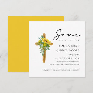 Rustic Boho Wood Cross Sunflower Foliage Wedding Save The Date
