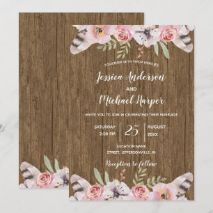 Rustic Boho Wood Floral Wedding Card