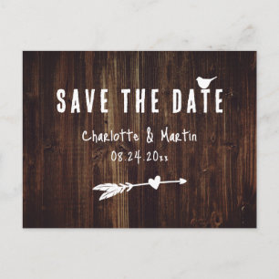 Rustic Boho Wood Heart Wedding Save The Date Postcard