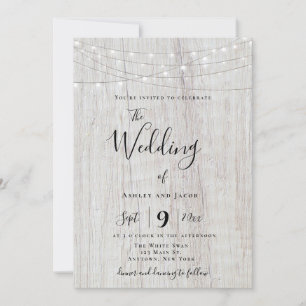 Rustic Boho Wood String Lights Wedding Invitations