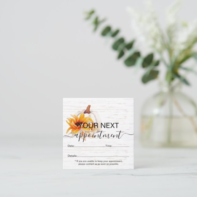 Rustic Boho Wood Watercolor Sunflower Pumpkin   Appointment Card (Standing Front)