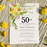 Rustic Boho Yellow Daffodil 50th Birthday  Invitation<br><div class="desc">Beautiful spring floral arrangement features yellow and white daffodils. The assorted greenery and daffodil stems give it modern Boho vibe. The back of the 50th birthday invitation is bright sunny yellow. Perfect choice for a spring birthday party.</div>