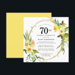 Rustic Boho Yellow Daffodil 70th Birthday Invitation<br><div class="desc">Beautiful spring floral arrangement features yellow and white daffodils decorating a rustic frame. The assorted greenery and daffodil stems give it modern Boho vibe. The back of the 70th birthday invitation is bright sunny yellow. Perfect choice for a springtime birthday party.</div>