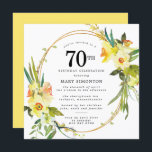 Rustic Boho Yellow Daffodil 70th Birthday Invitation<br><div class="desc">Beautiful spring floral arrangement features yellow and white daffodils decorating a rustic frame. The assorted greenery and daffodil stems give it modern Boho vibe. The back of the 70th birthday invitation is bright sunny yellow. Perfect choice for a springtime birthday party.</div>